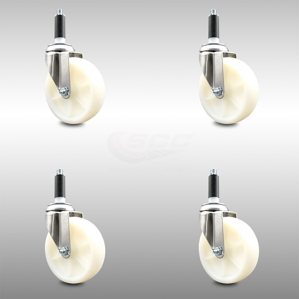 5 Inch 316SS Nylon Wheel Swivel 7/8 Inch Expanding Stem Caster Set SCC